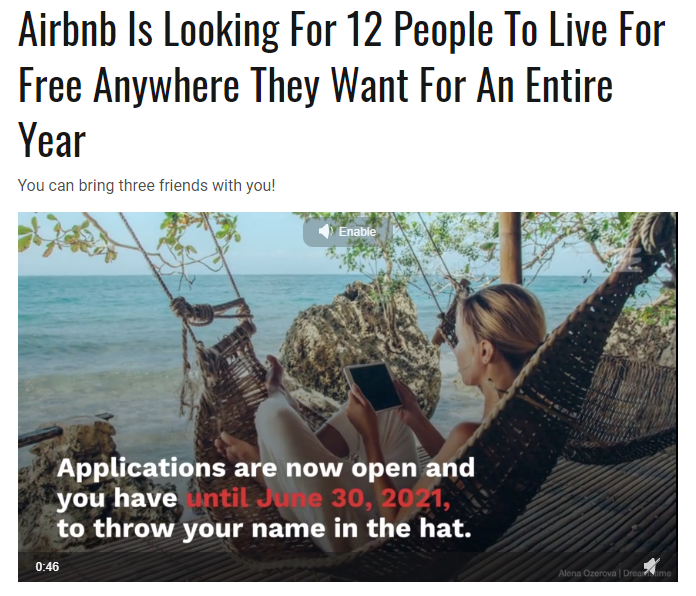 Airbnb推出免费居住的计划