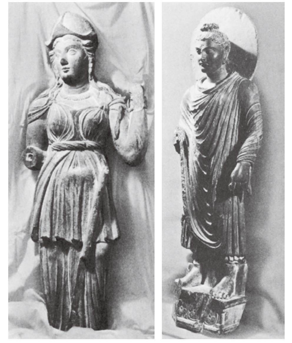 左：雅典娜或罗马（Roma)，2—3世纪，巴基斯坦，拉合尔右：佛陀，4世纪，巴基斯坦，拉合尔</center><p><p><img></p><center><p>来自中国山西的佛陀造像，5世纪，都灵，萨包达（Sabauda）美术馆