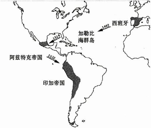 地图6 西班牙入侵时的阿兹特克和印加帝国。
