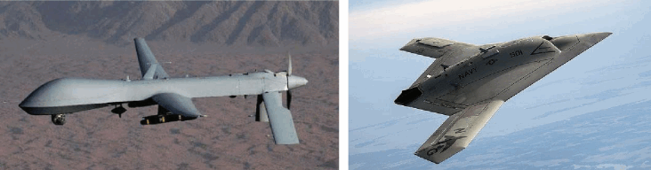 图2-51 “捕食者”无人机（左）和X-47B无人机（右）