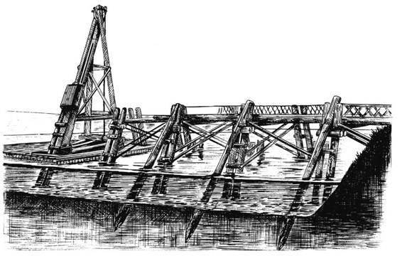 凯撒建造的莱茵河桥（建设中的想象图）