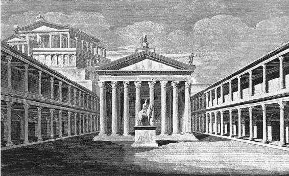 凯撒广场（复原图，左后方是位于帕拉蒂尼山的朱庇特神殿）