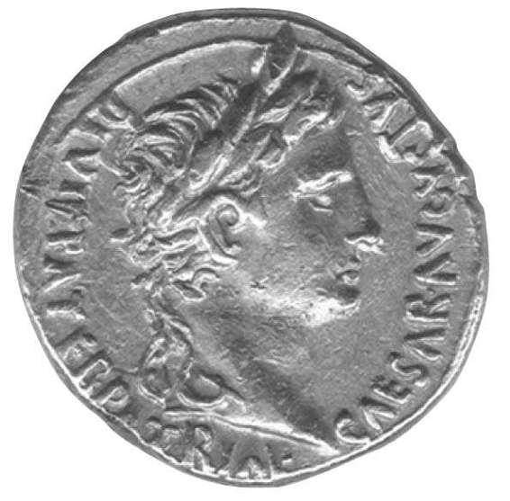 刻铸在奥里斯金币上的奥古斯都侧面像 （公元前2年——公元1年左右）