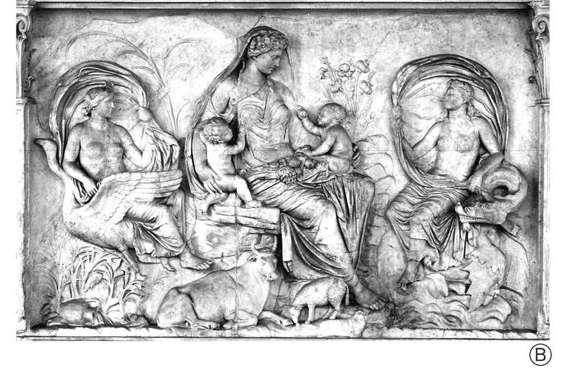 东南侧浮雕：怀抱两个幼儿的大地女神特勒斯