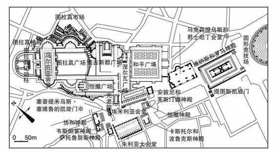 五贤帝时代的皇帝广场和古罗马广场（为便于区别，后来的建筑上标了※）