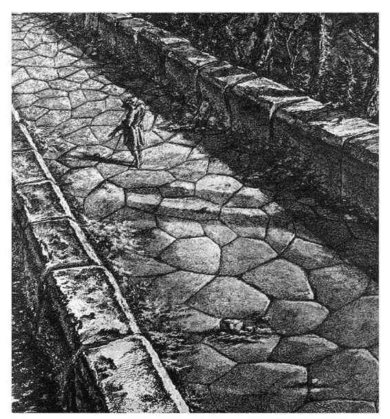 绕过山腰的罗马大道复原想象图（18世纪铜版画，皮拉内西作）