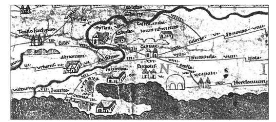 那不勒斯（最右侧的城市是那不勒斯，它的左侧是隧道符号）
