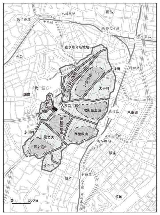 现代东京中心部和古代罗马中心部重合图