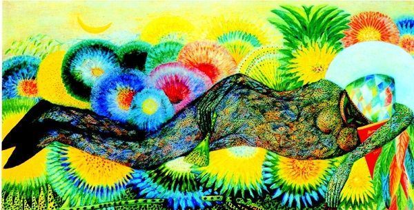植物夫人。油画作品。表达了美洲人和自然融为一体的生活本质。西班牙人进入美洲之后,打破了这块土地的原始氛围,使许多原本与人类隔绝的丛林病毒进入了人类世界。