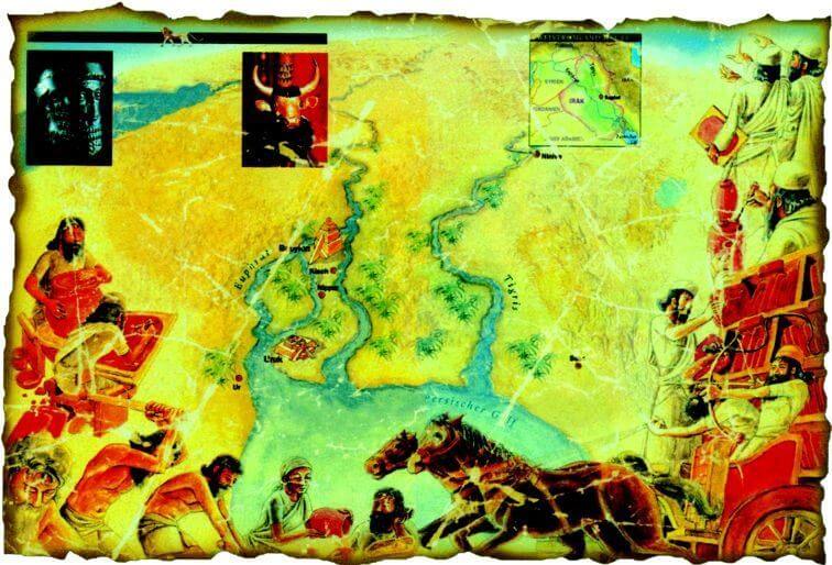 这张羊皮画是苏美尔人征服两河流域的农耕方式的证明，当人类有能力群聚在一起大规模改造自然时，最大的敌人就只有疾病和衰老了。
