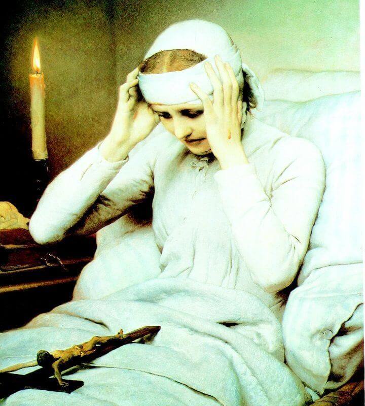 这件摄影名作，捕捉到了宗教情感有利于克服病人恐惧的生动表情。当代科学已经发现，人类抑制恐惧的系统也是经过精确地进化过程的结果，先天本能和后天知识复杂地融为一体。一般认为正确的科学知识可以替代旧时代的宗教，给病人带来心理安慰。