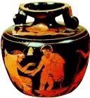 希腊陶罐上描绘着当时的医师治病的形象。
