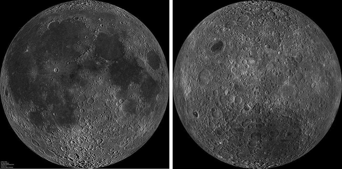  月球的正面（左图）和背面