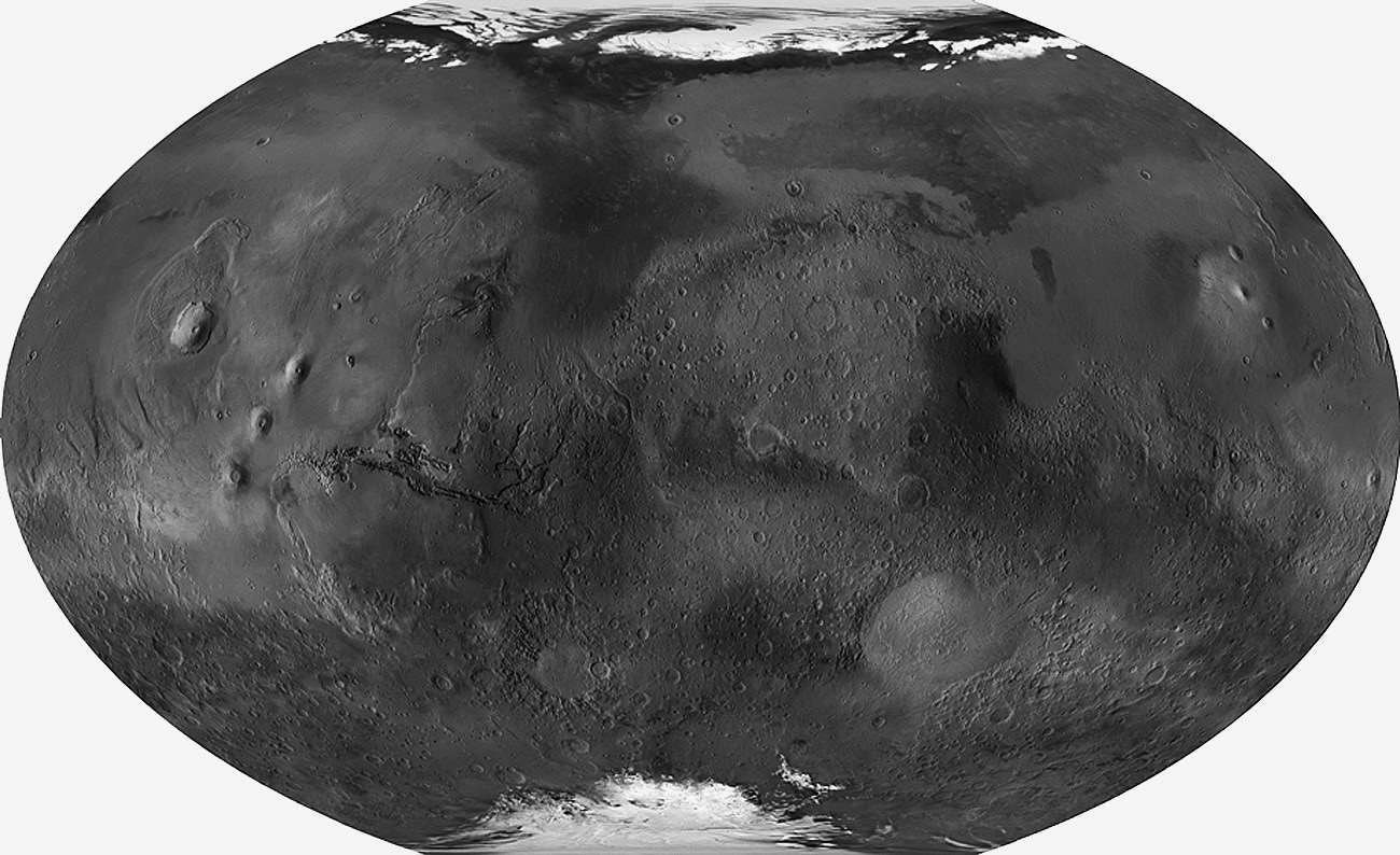  未折叠的火星表面地图