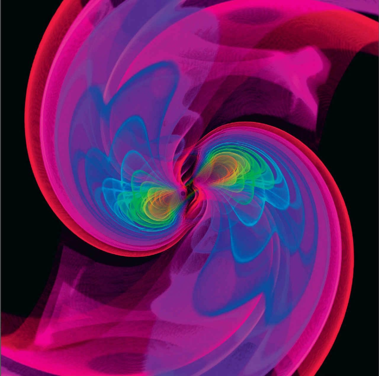  模拟双LIGO探测器检测到的制造引力波的黑洞撞击图