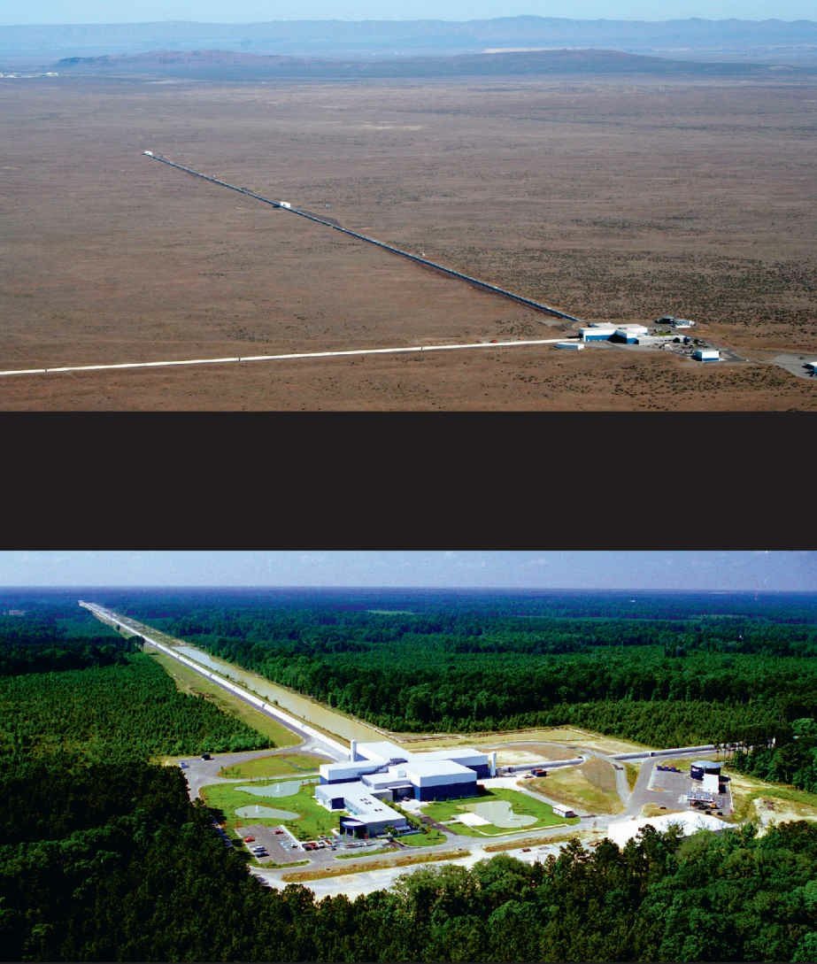  LIGO双子探测器上图是华盛顿州汉福德的探测器，下图是路易斯安那州利文斯顿的探测器