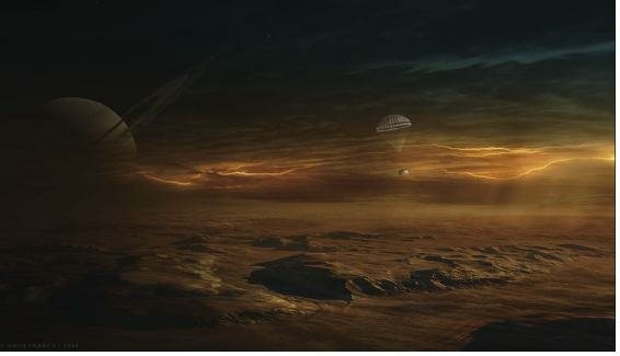 艺术家想象的惠更斯探测器空降土卫六