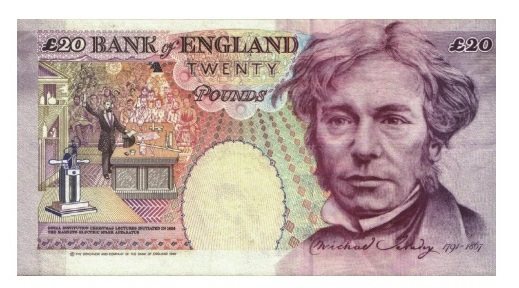 印着法拉第头像的面值20英镑的纪念纸币
