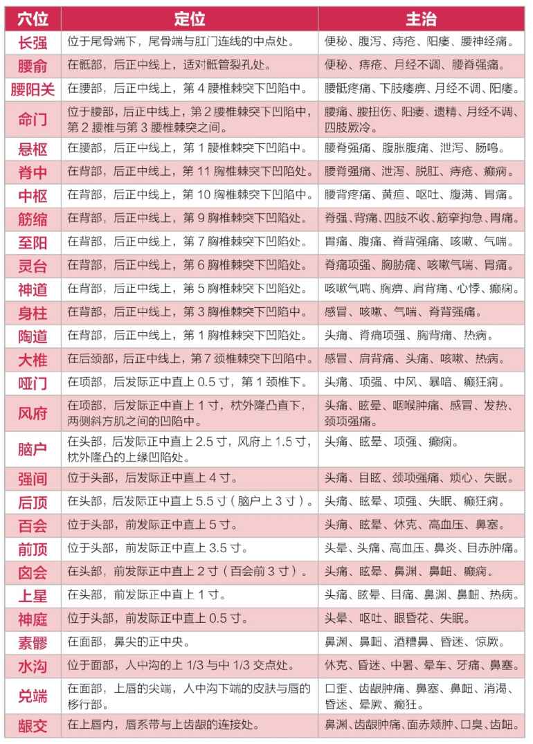 督脉穴位表