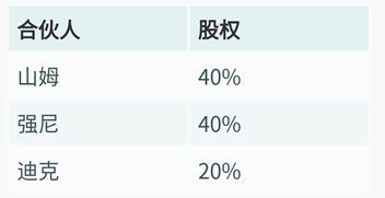 三位合伙人对公司所有权比例 三位合伙人对公司所有权比例