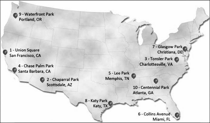 10 个红气球在美国本土分布的位置
