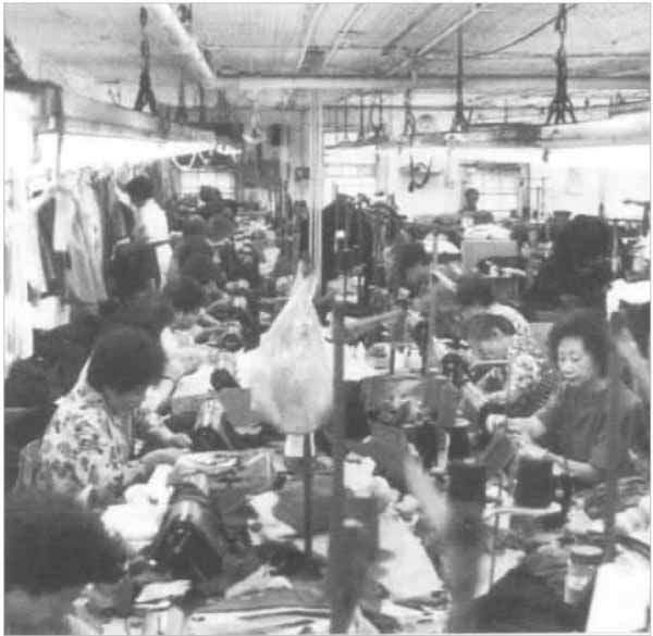 “血汗工厂”这幅照片摄自20世纪90年代早期纽约唐人街的一家“血汗工厂”，描绘了工人阶级在美国的工作条件，它的工作场所与一个世纪以前没有什么不同