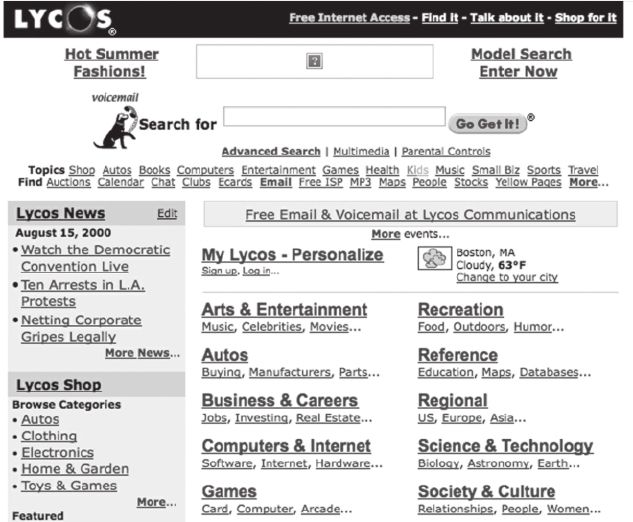 2000年左右lycos.com的主页