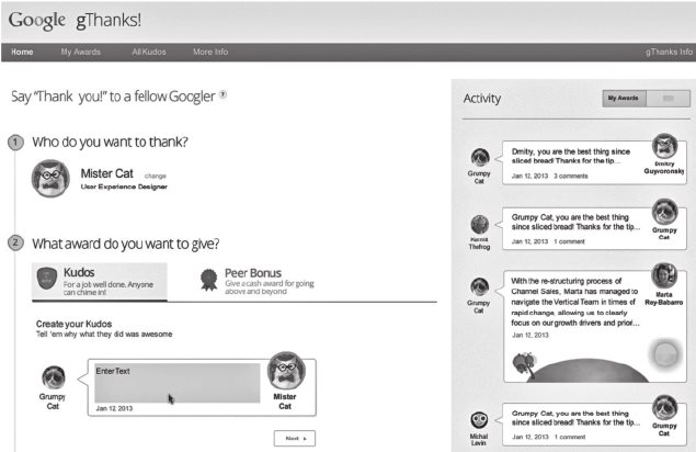 谷歌的内部赞许表达工具gThanks