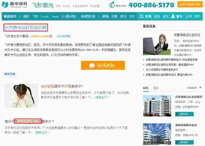关键字“长沙激光治疗近视价格”分布图