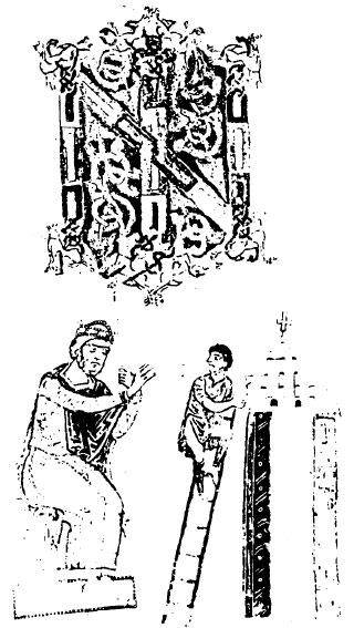 梵蒂冈图书馆中的一幅微型画，画中皇帝查士丁尼（527-565年）正帮助建造君士坦丁堡的圣索非亚大教堂。1453年土耳其人占领君士坦丁堡之后，将这座著名的大教堂改成清真寺