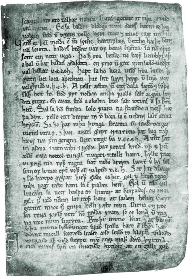 《皇家手稿》（约 1270 年）展示了《女占卜者的预言》中的部分诗行