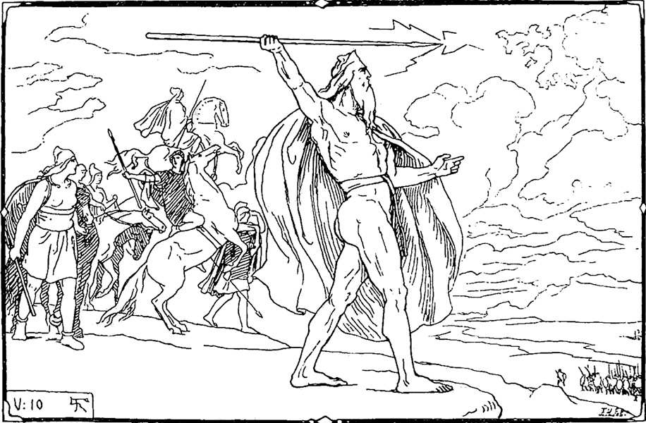 与华纳神族交战之前，奥丁在阿萨神族上方掷出永恒之枪，赐予所有神明刀枪不入之能