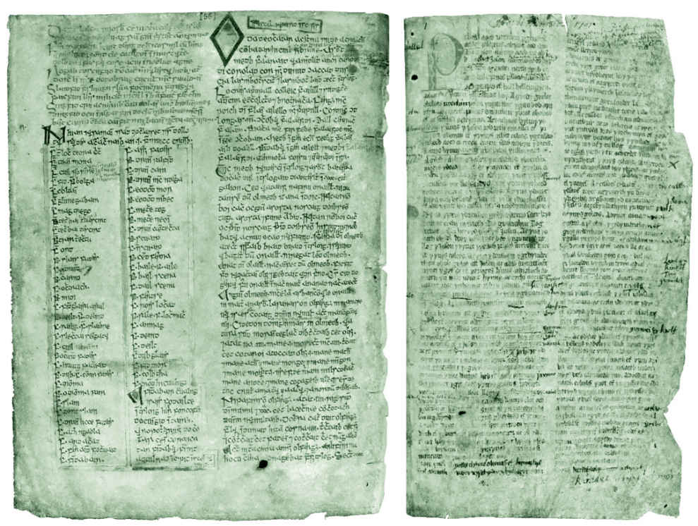 最早的爱尔兰和威尔士神话手抄本中的两页