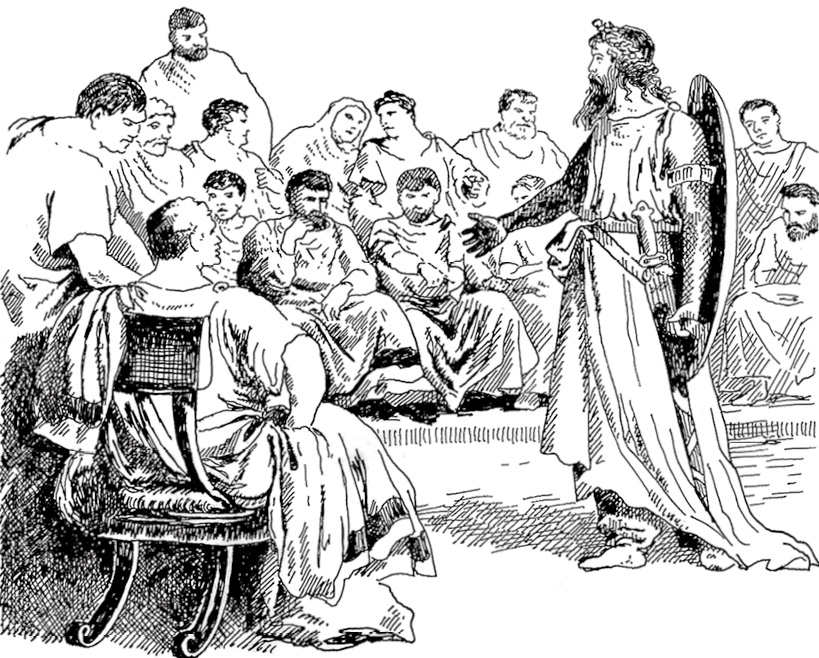 这幅画展示了高卢部落领袖、占卜者狄维契阿古斯访问罗马的场景