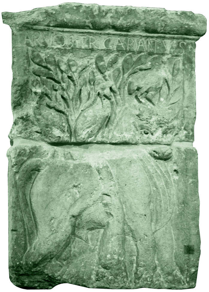 “公牛与三只鹤”石刻，发现于巴黎某个船夫行会于公元26年献给朱庇特神的石柱上