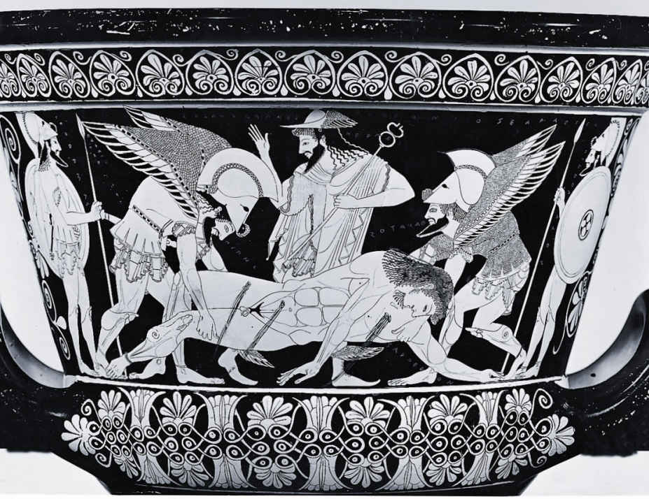 带翅膀的睡眠之神和死神抬着受到致命伤的英雄 （约公元前510年的雅典花瓶）