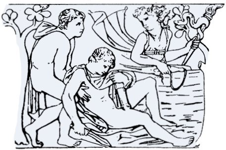俄瑞斯忒斯面对复仇女神（古代石棺嵌板上的画面）
