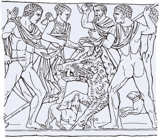 刻在罗马石棺上的野猪狩猎